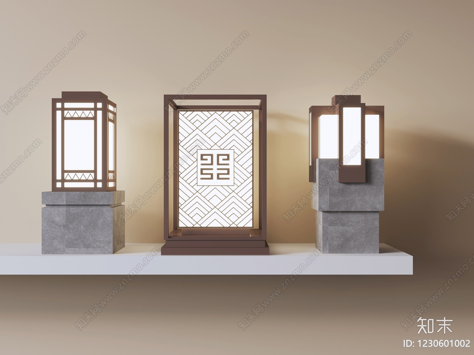 新中式灯具组合3D模型下载【ID:1230601002】