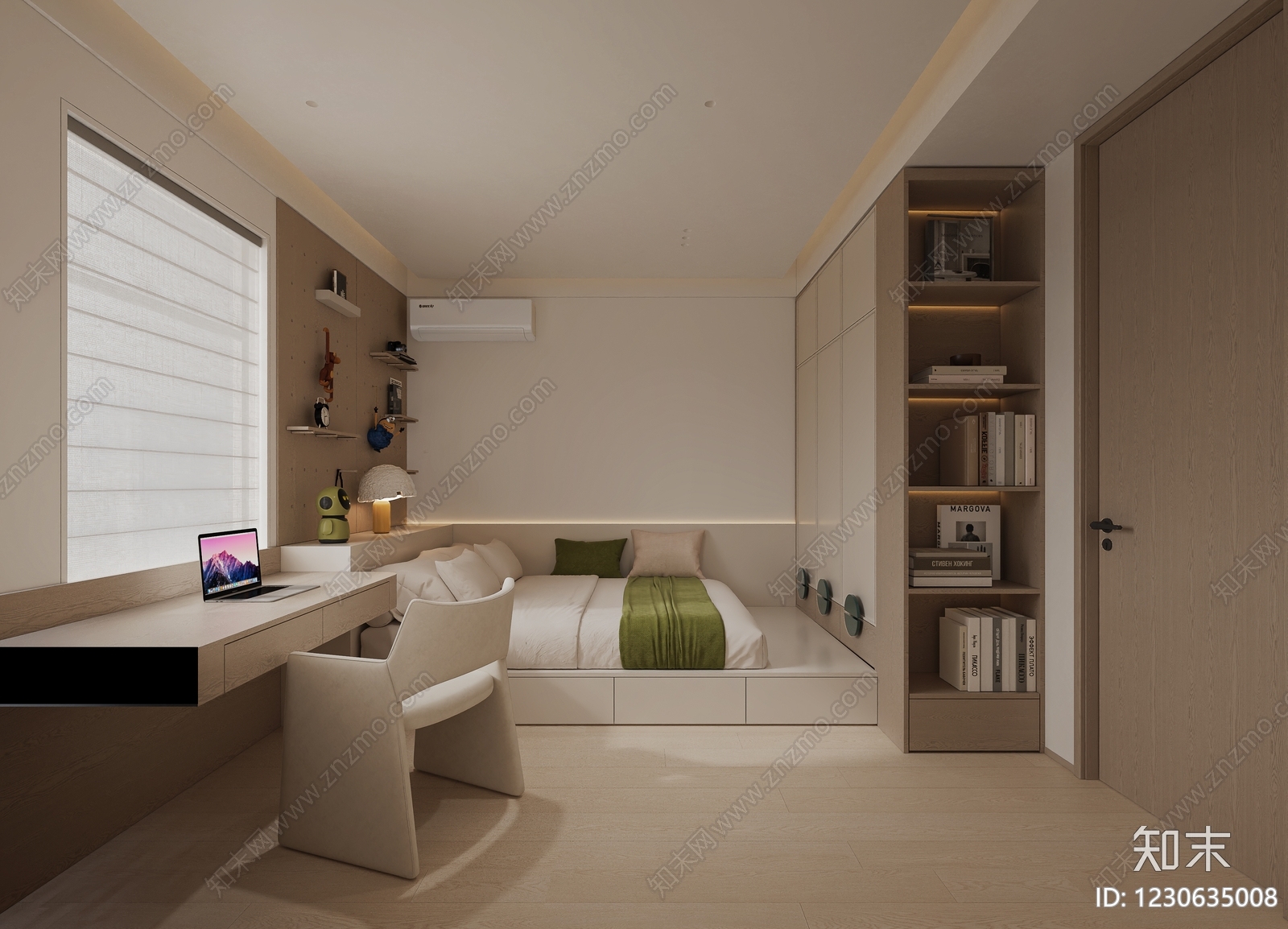 原木风榻榻米卧室3D模型下载【ID:1230635008】