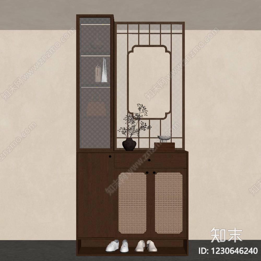新中式玄关柜SU模型下载【ID:1230646240】