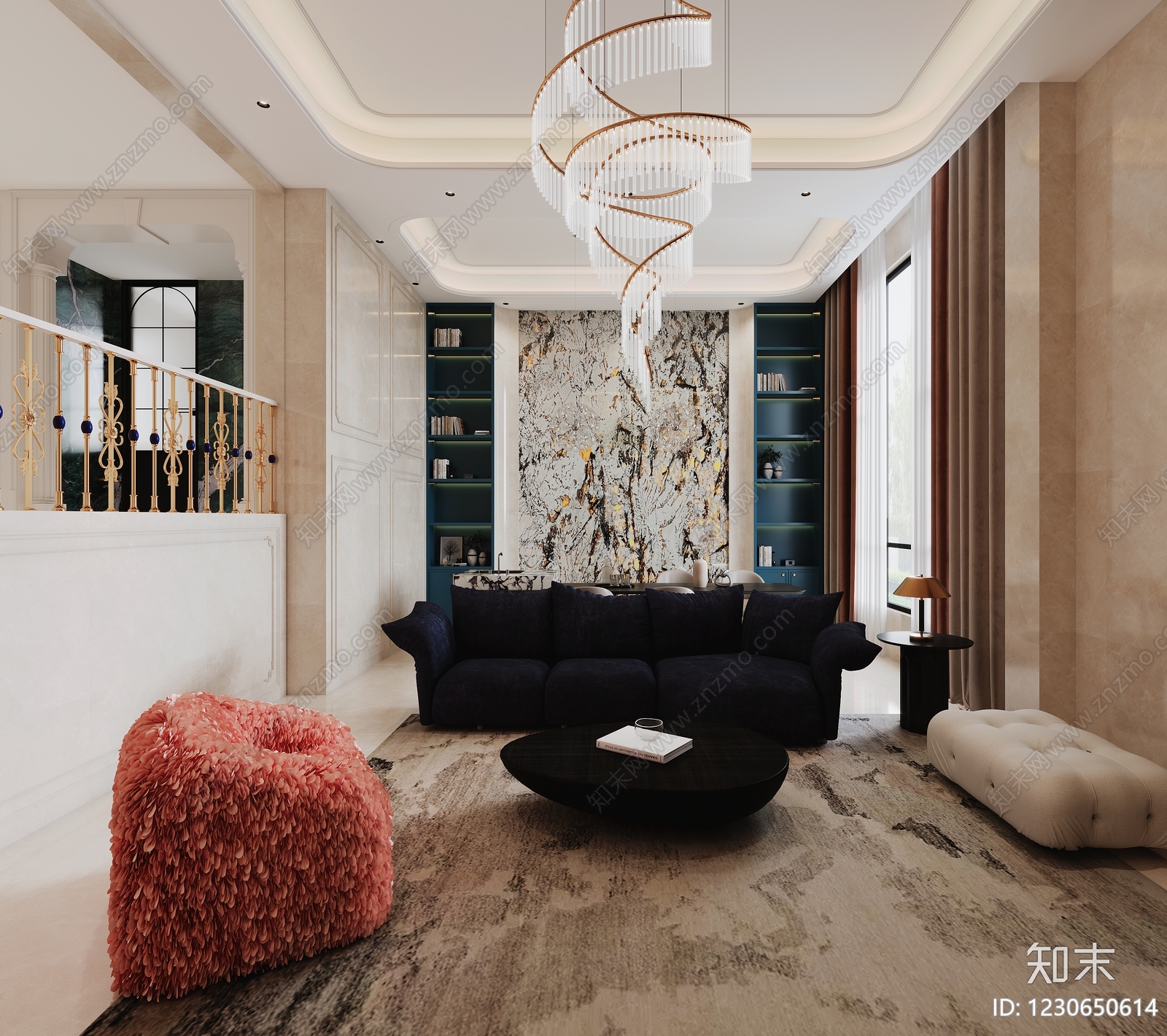 轻奢别墅客餐厅3D模型下载【ID:1230650614】