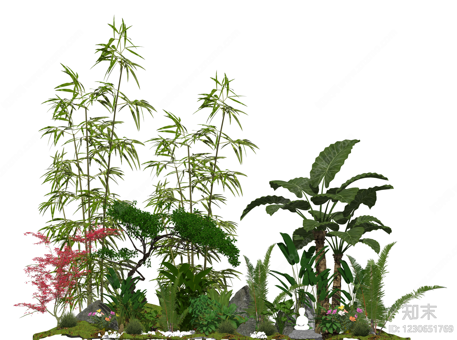 新中式景观植物组合SU模型下载【ID:1230651769】