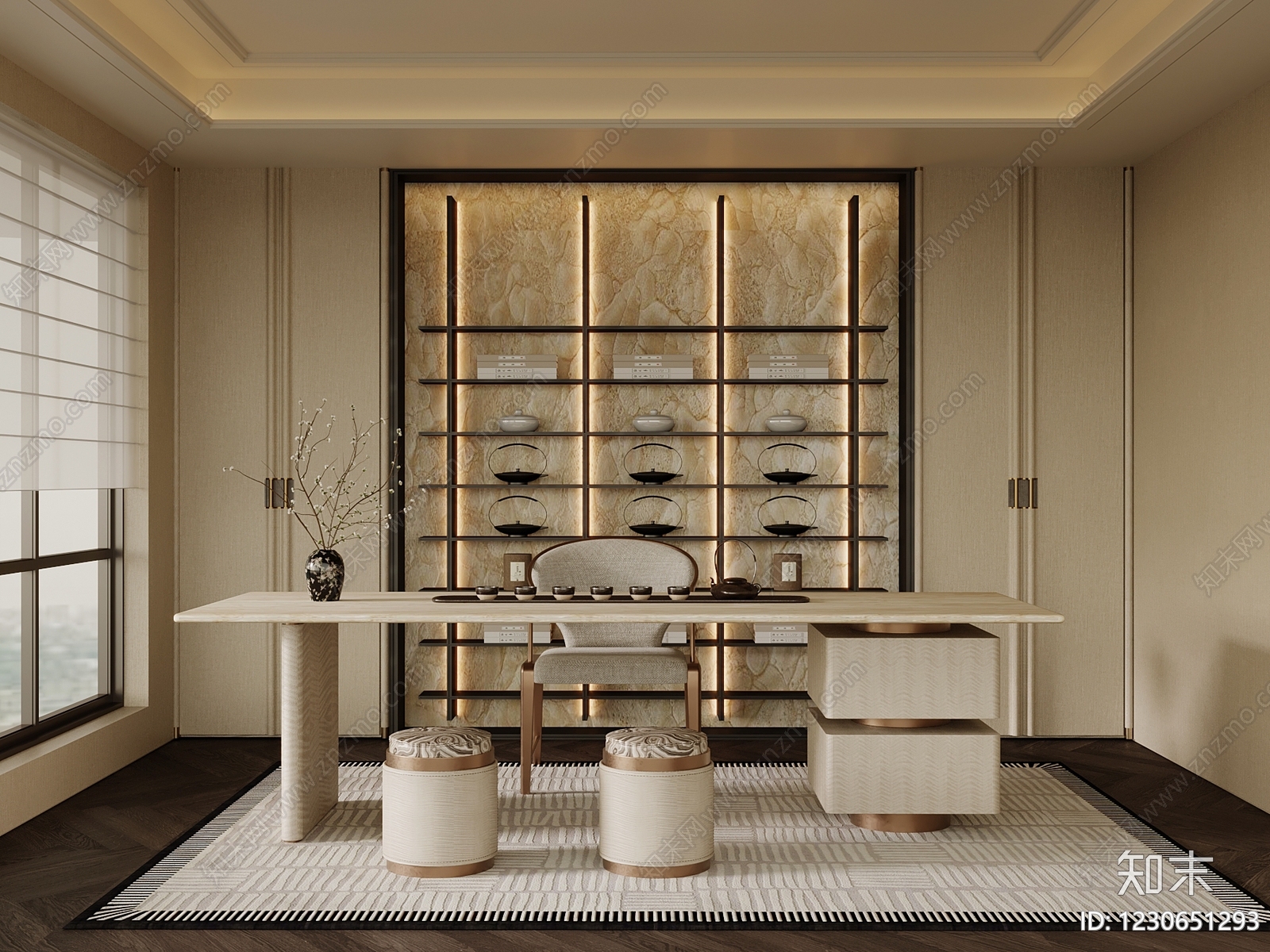 新中式茶室SU模型下载【ID:1230651293】