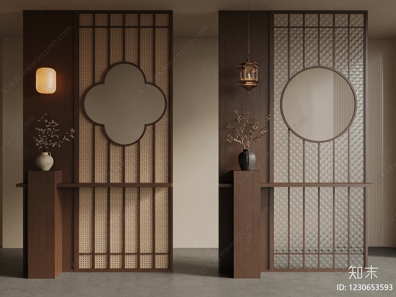 新中式屏风SU模型下载【ID:1230653593】