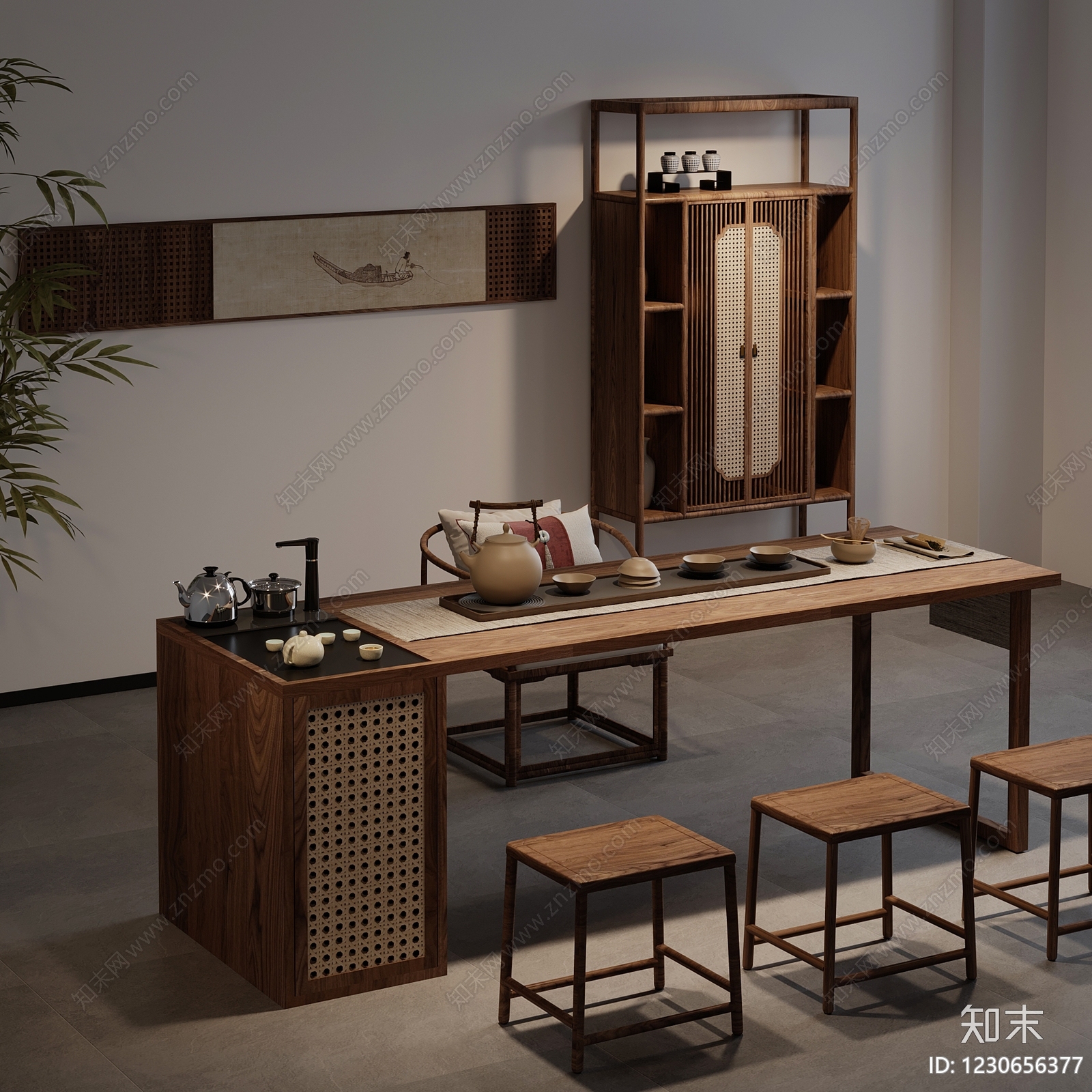 新中式茶室3D模型下载【ID:1230656377】
