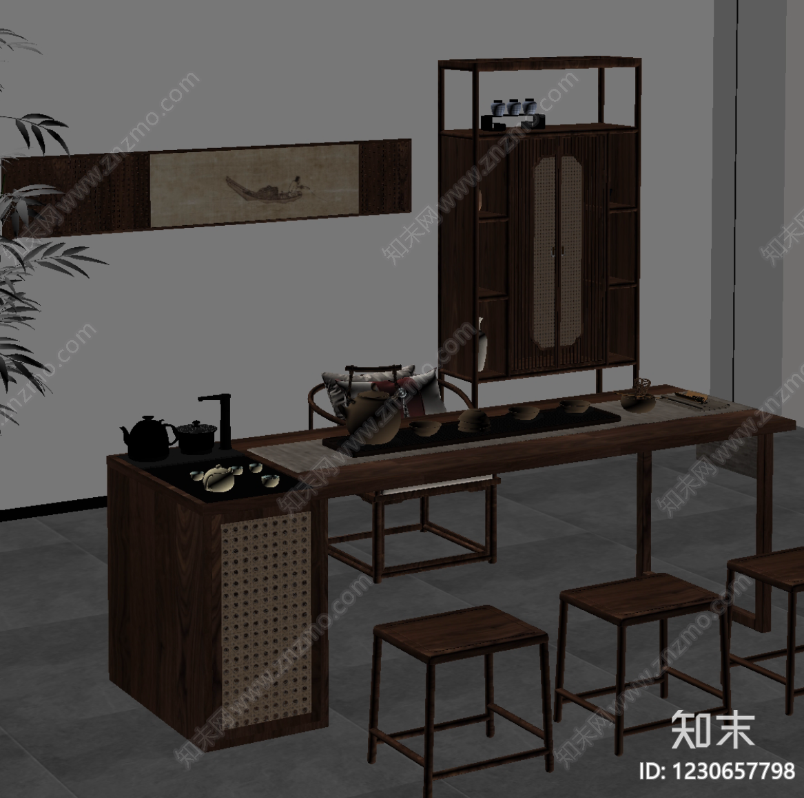 新中式茶室SU模型下载【ID:1230657798】