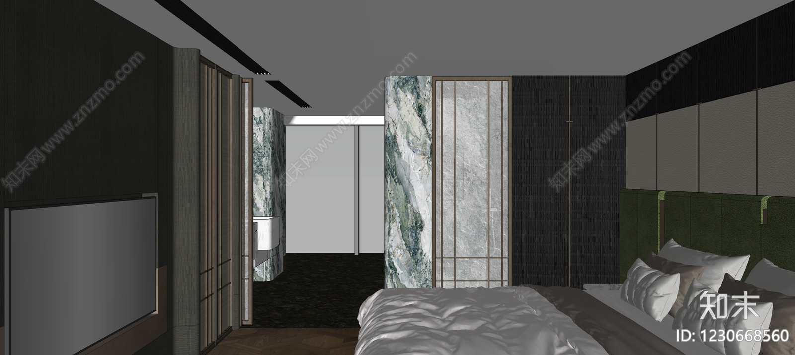 轻奢酒店客房SU模型下载【ID:1230668560】
