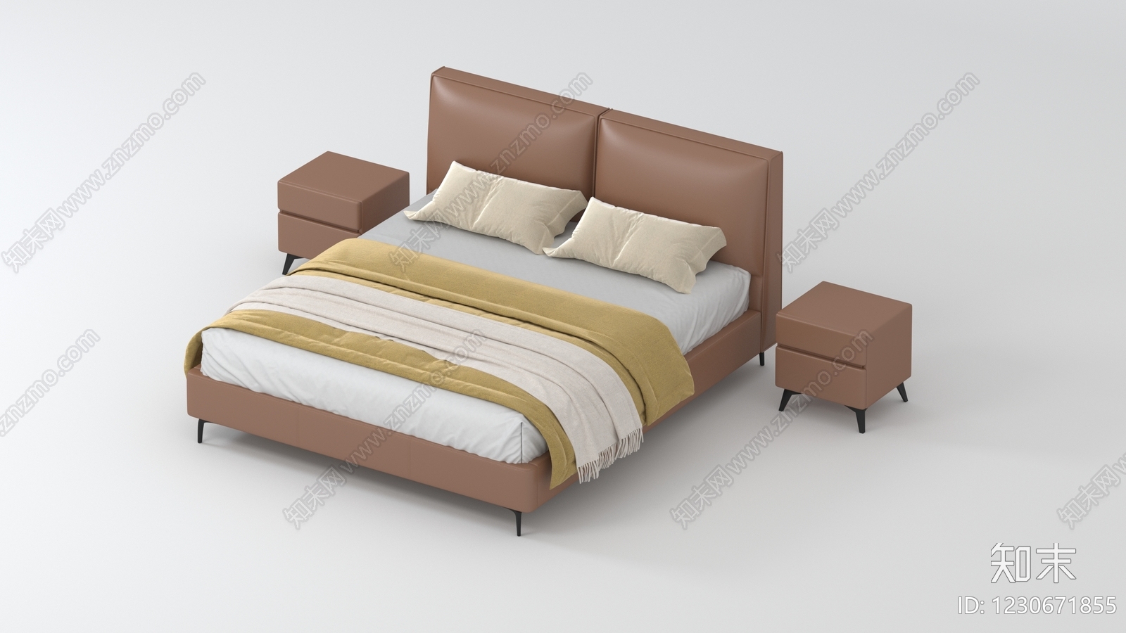 意式极简双人床3D模型下载【ID:1230671855】