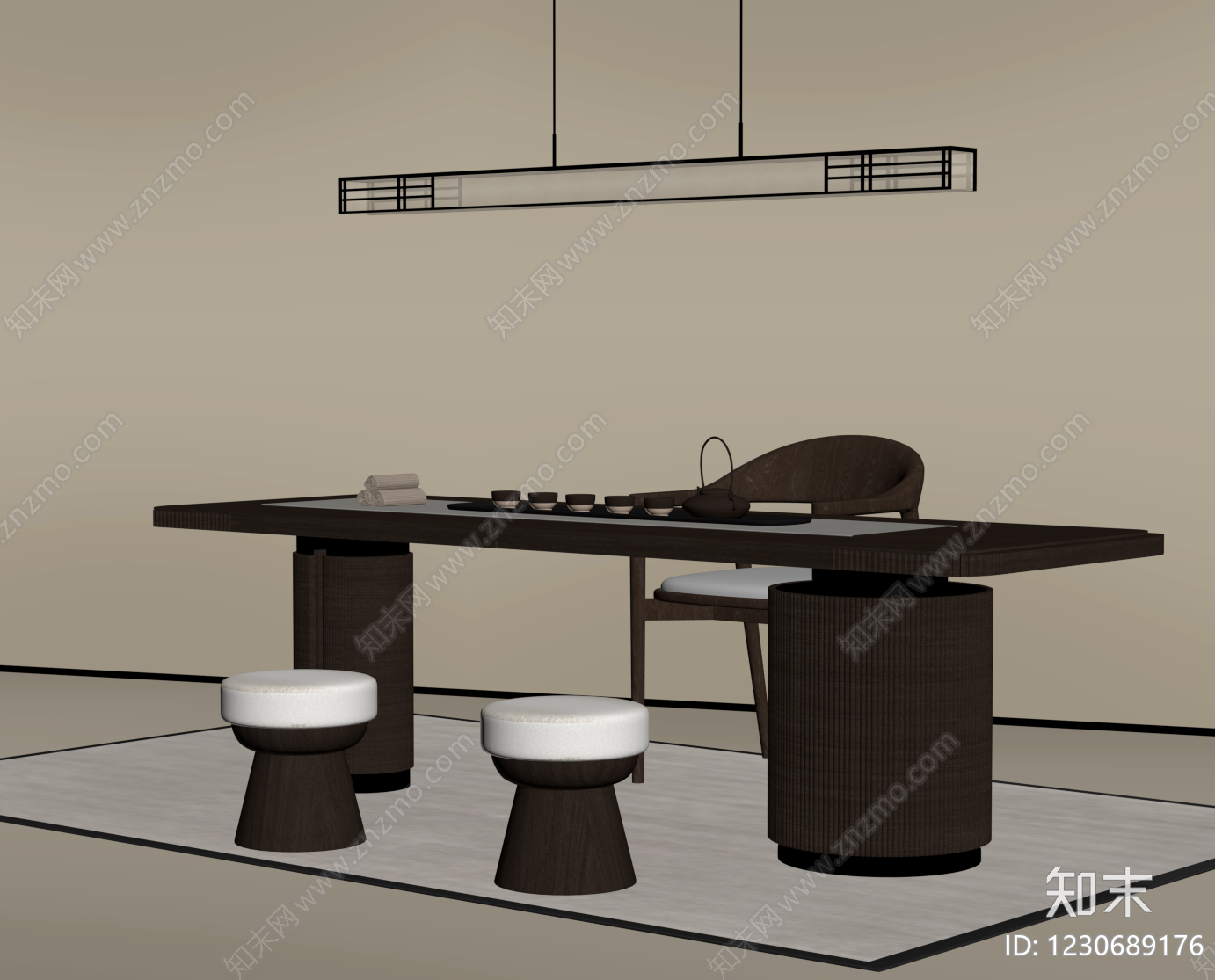 新中式茶桌椅SU模型下载【ID:1230689176】