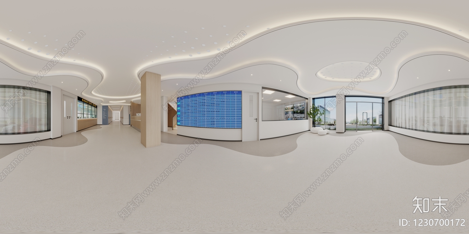 现代简约医院大厅3D模型渲染效果图