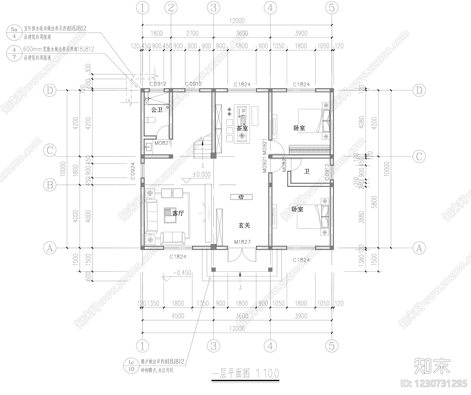 别墅建筑cad施工图下载【ID:1230731295】