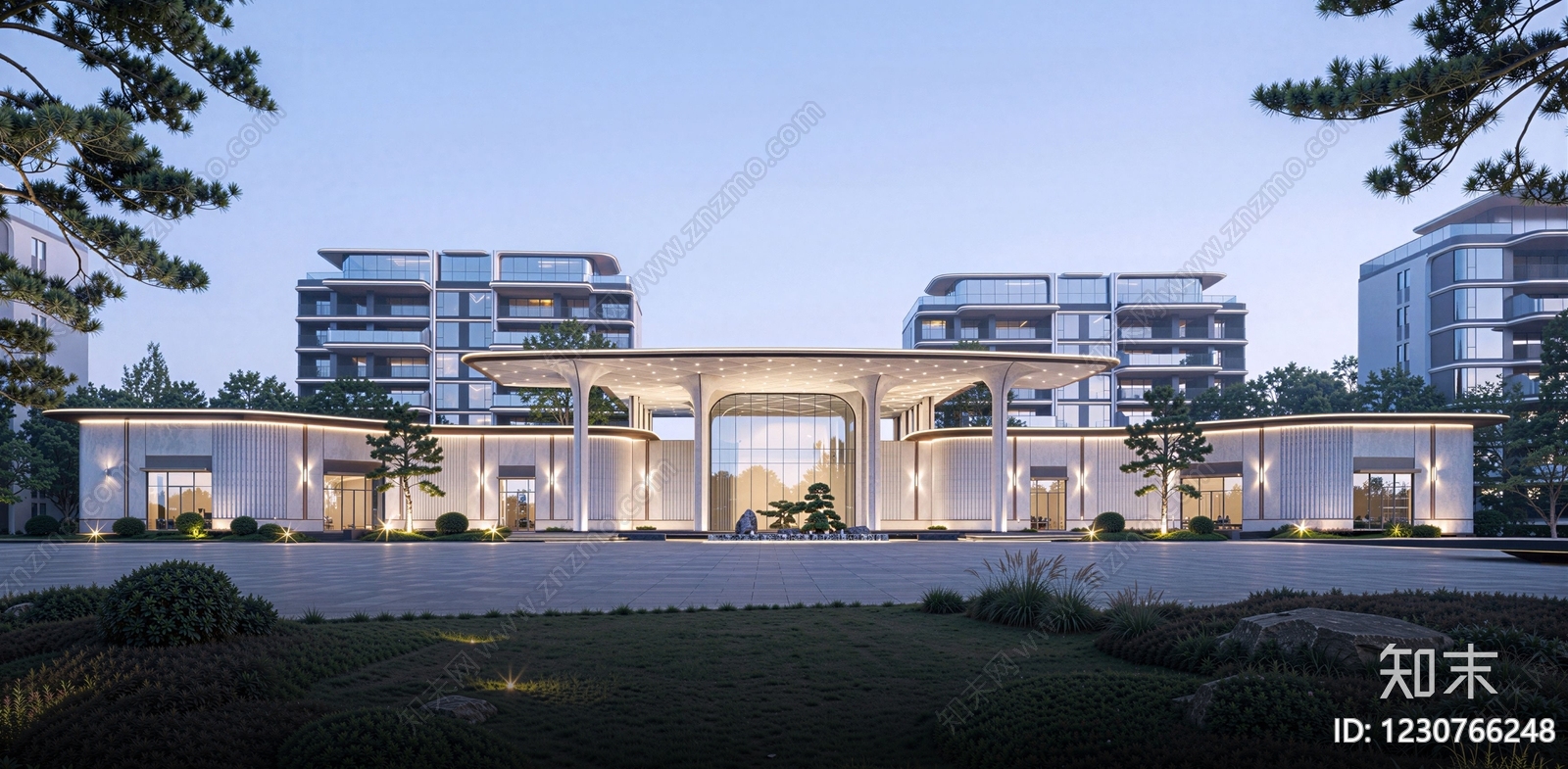 现代主义小区建筑SU模型下载【ID:1230766248】