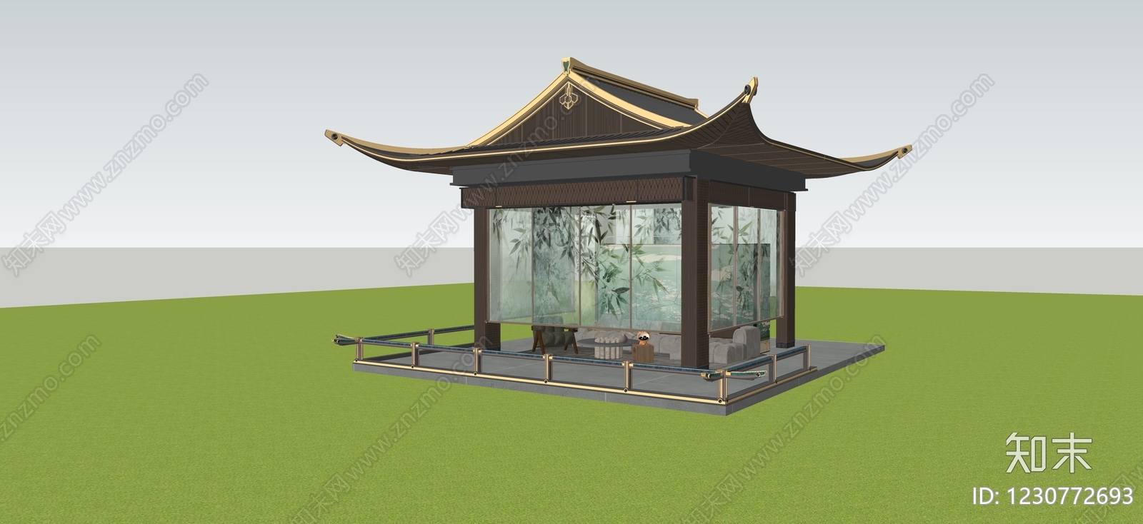 新中式亭子SU模型下载【ID:1230772693】