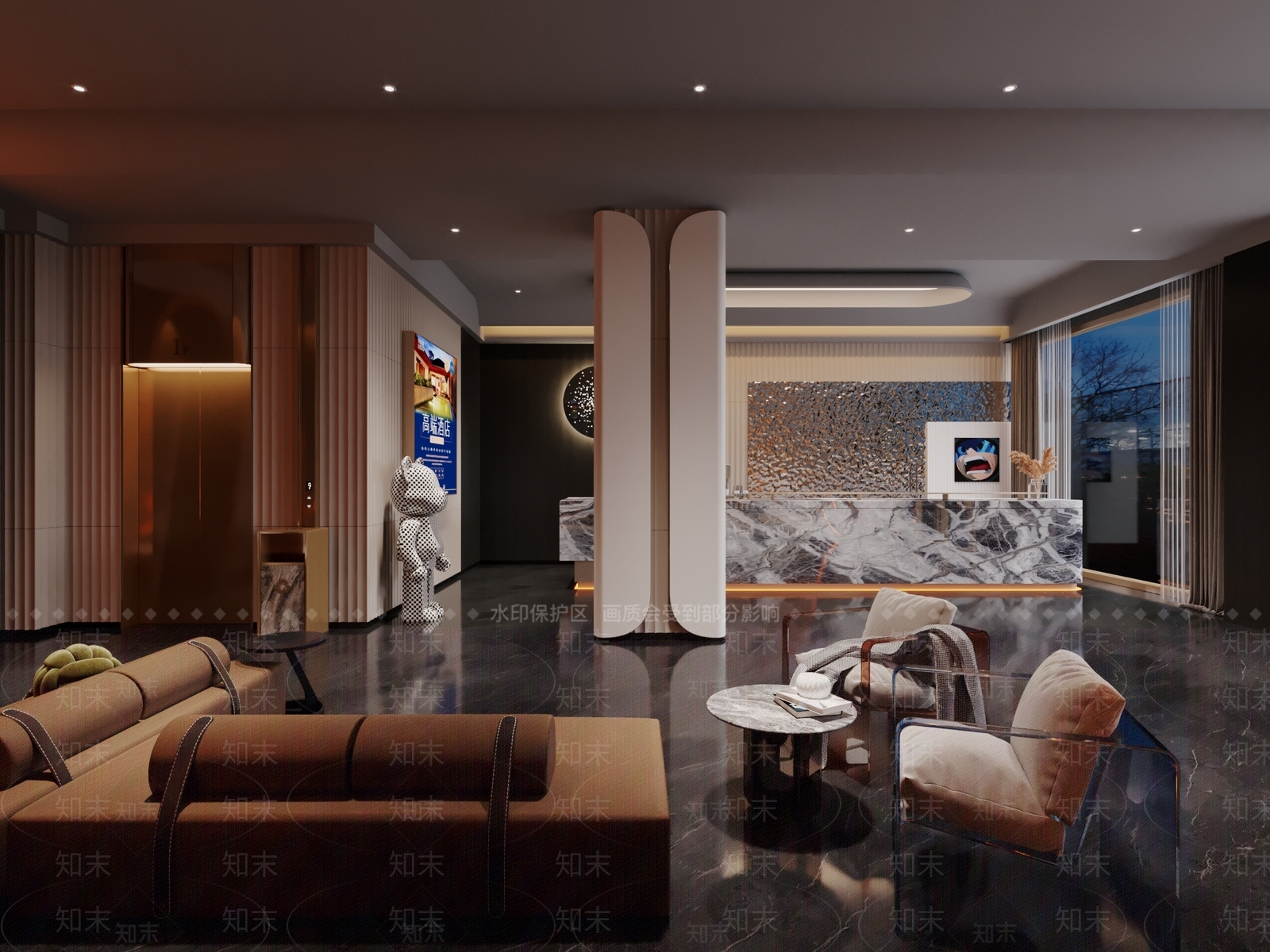 轻奢酒店大堂3D模型下载【ID:1230908014】