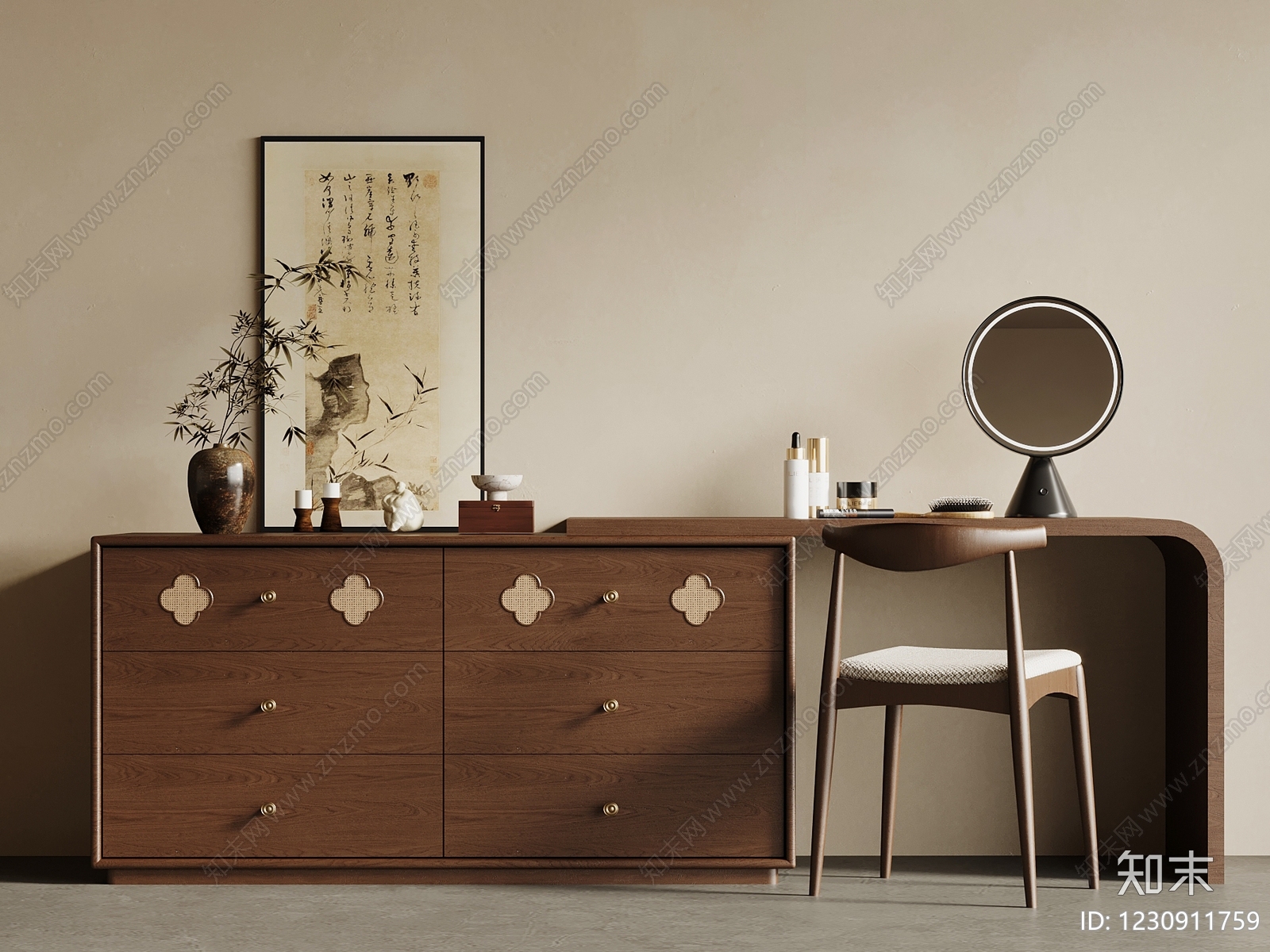 中古风梳妆台SU模型下载【ID:1230911759】