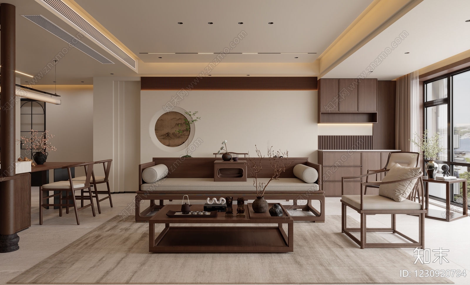 新中式宋式客餐厅3D模型下载【ID:1230920794】