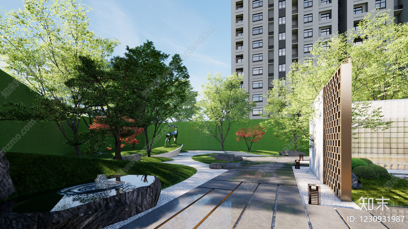 现代主义住宅区景观SU模型下载【ID:1230931987】