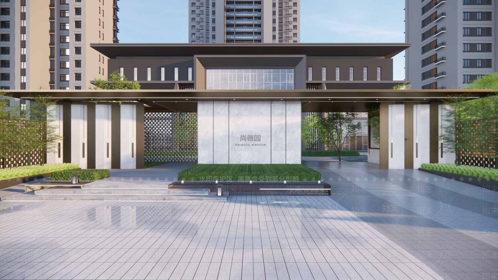 新中式景观入口大门SU模型下载【ID:1230934195】
