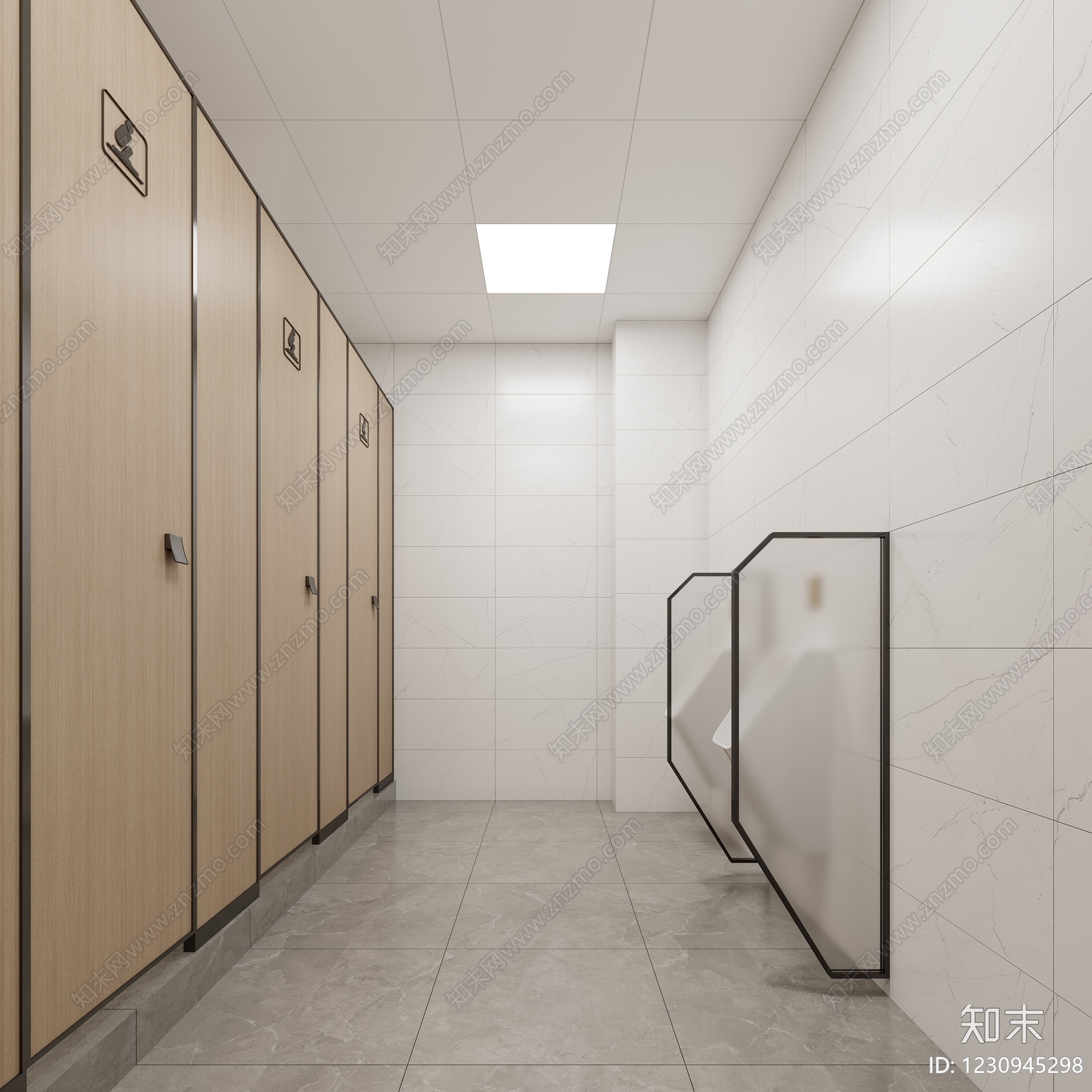 现代简约公共卫生间3D模型渲染效果图