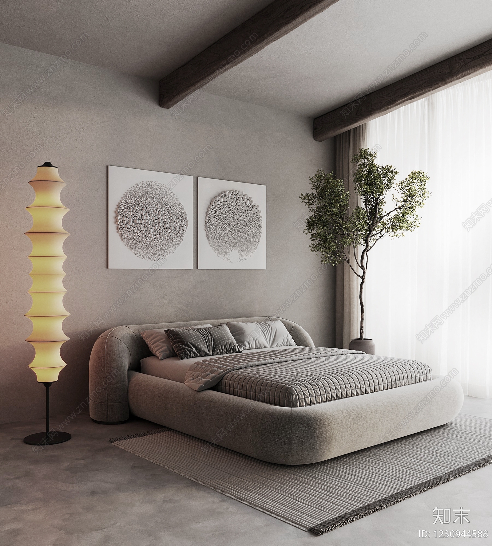 侘寂主卧3D模型下载【ID:1230944588】
