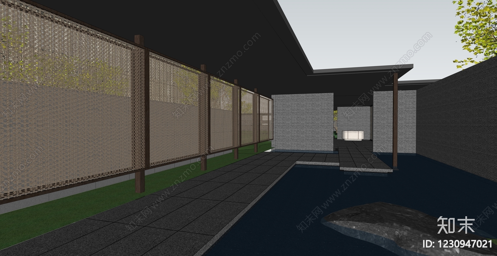 新中式景观商业综合体景观SU模型下载【ID:1230947021】