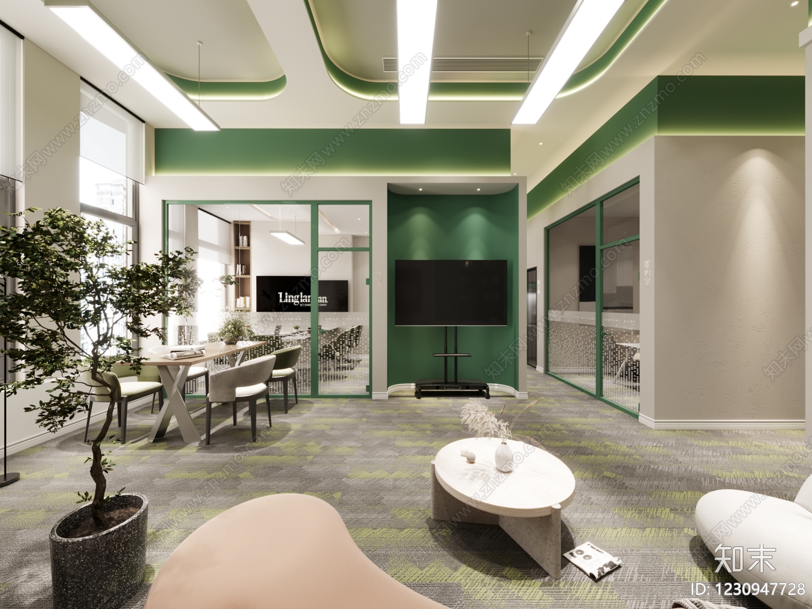 现代简约办公大厅3D模型下载【ID:1230947728】