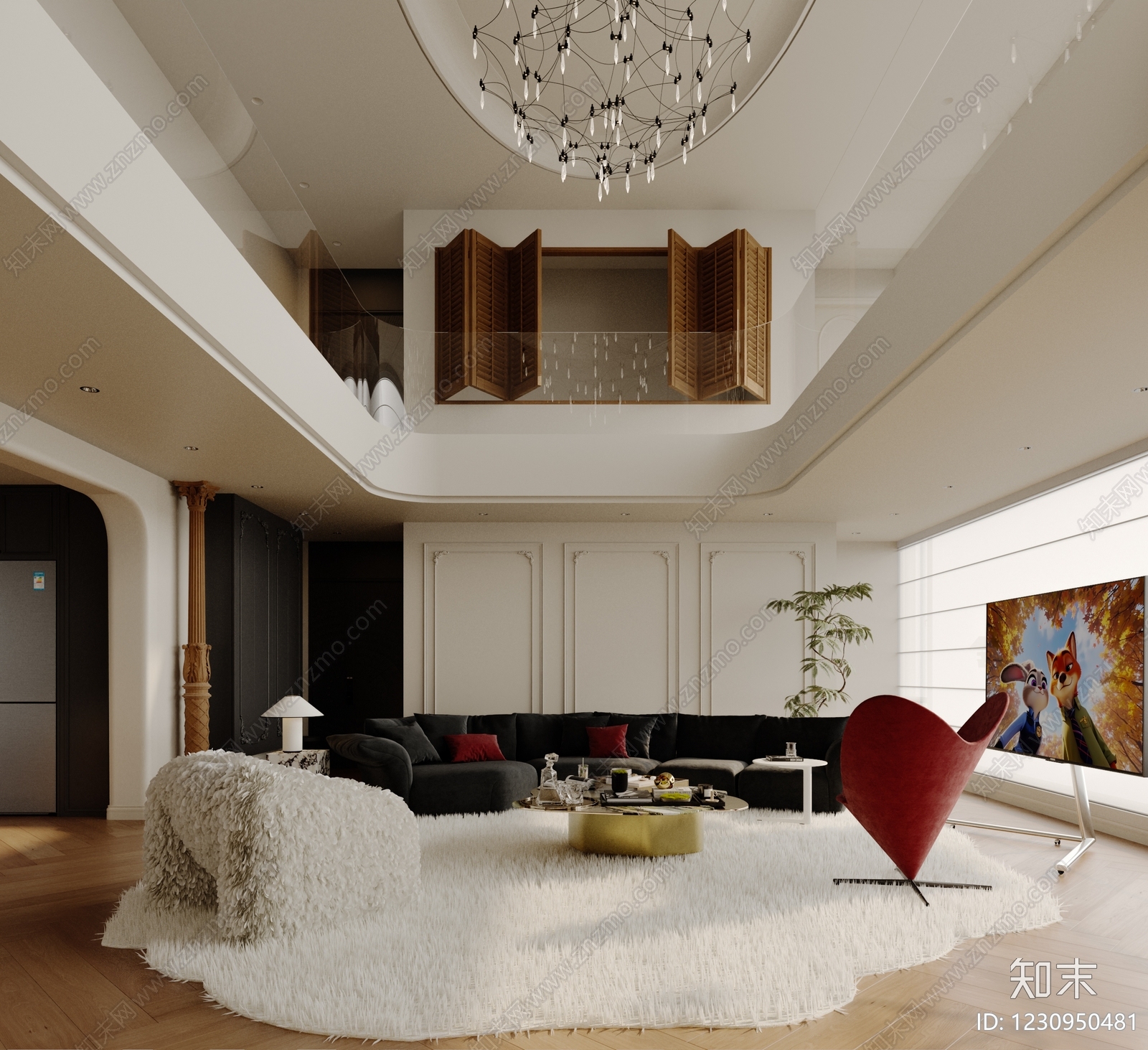 法式大平层客餐厅3D模型下载【ID:1230950481】