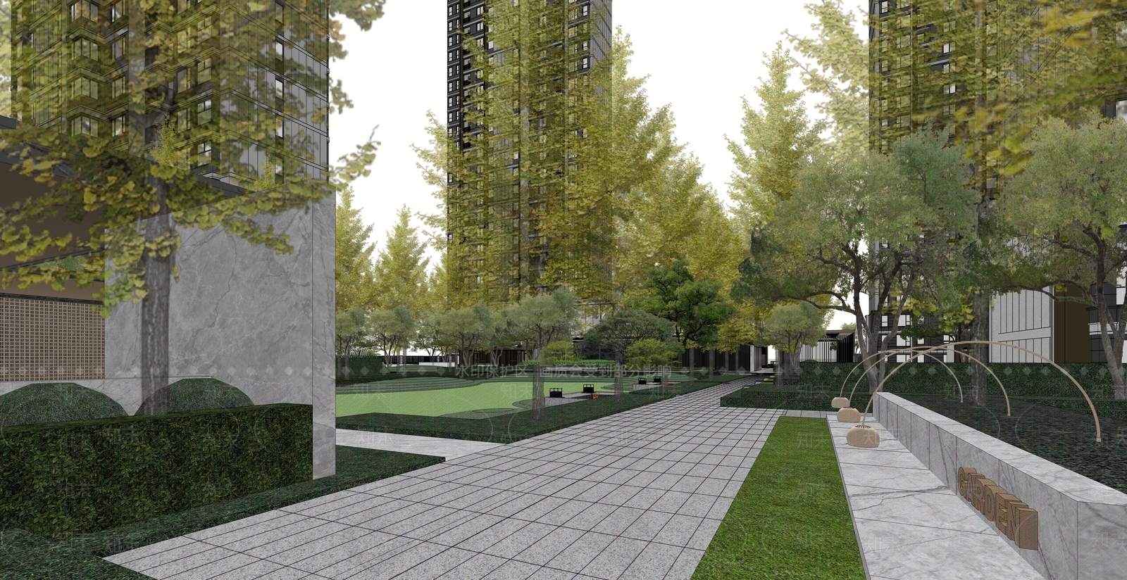 现代主义小区景观SU模型下载【ID:1230952537】