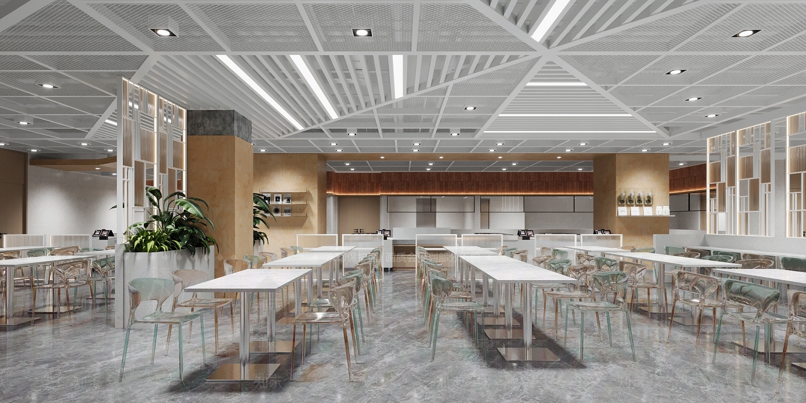 现代简约学生食堂3D模型下载【ID:1230954093】