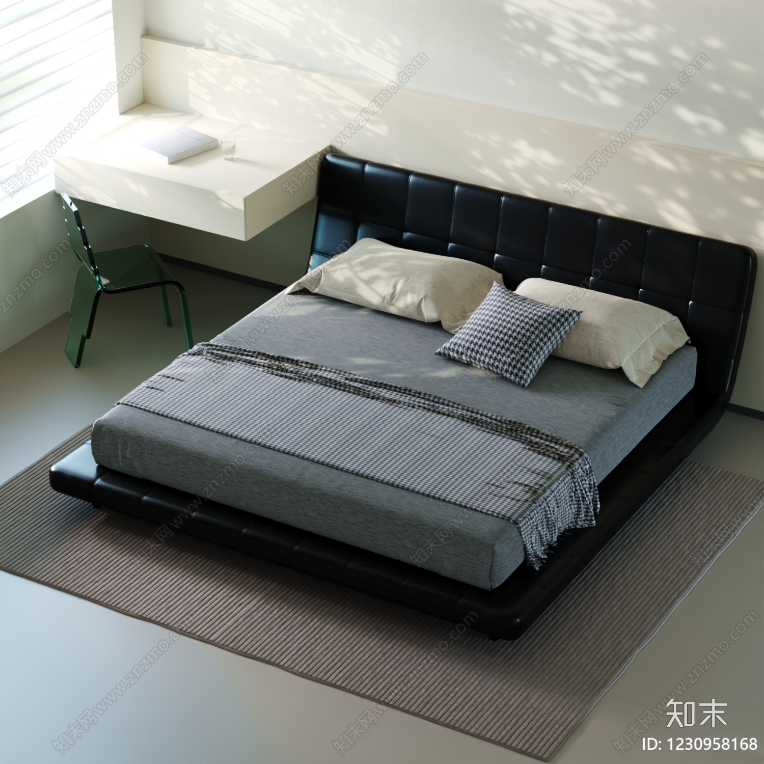意式极简双人床3D模型下载【ID:1230958168】