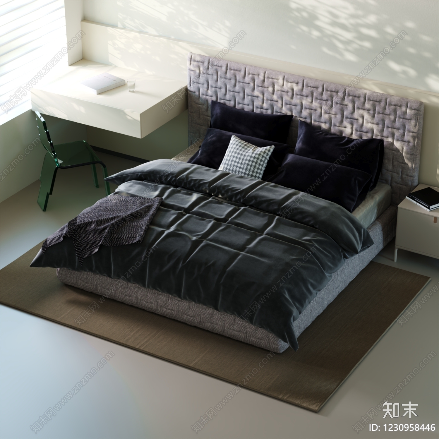 意式极简双人床3D模型下载【ID:1230958446】
