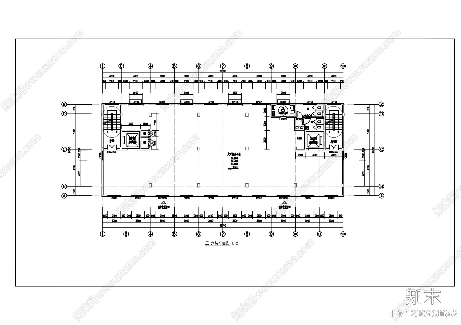 办公楼建筑cad施工图下载【ID:1230960642】