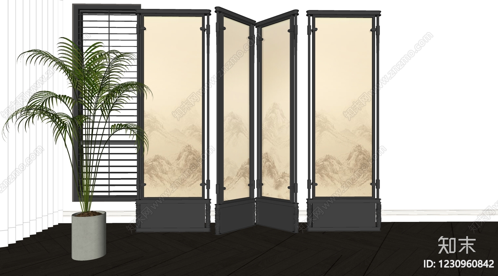 新中式屏风SU模型下载【ID:1230960842】