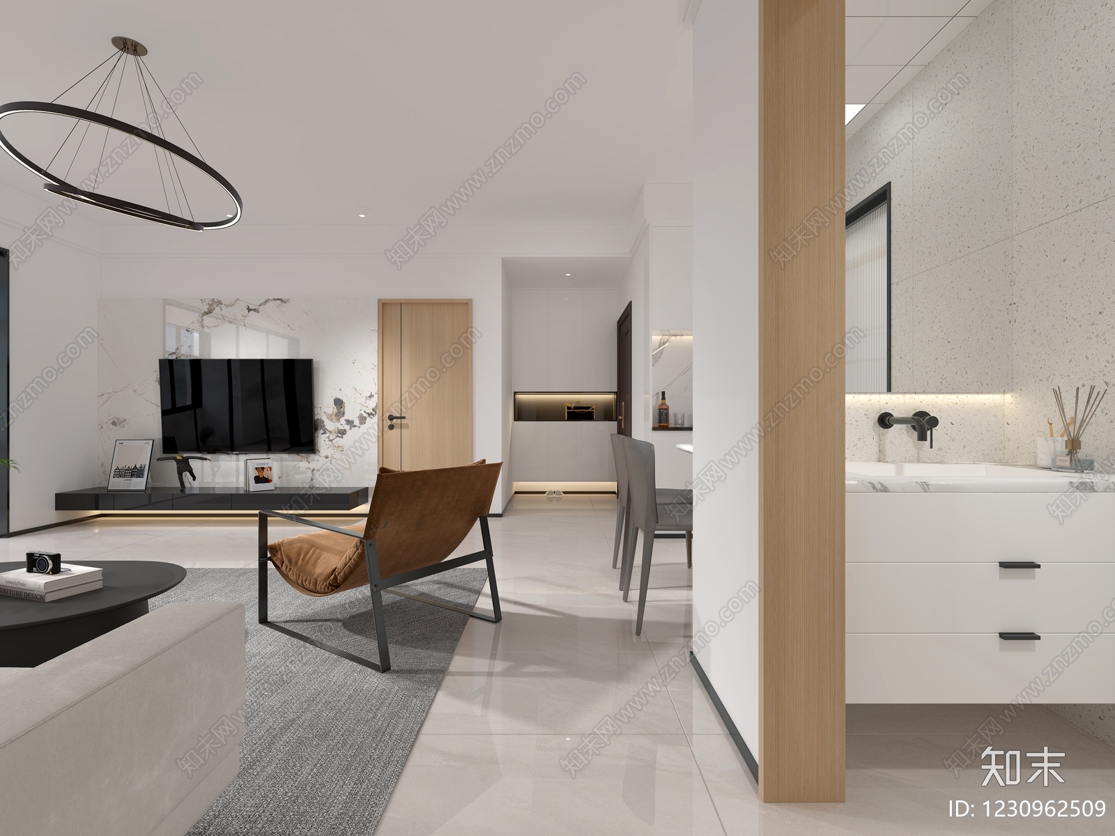 现代简约家居客厅3D模型下载【ID:1230962509】