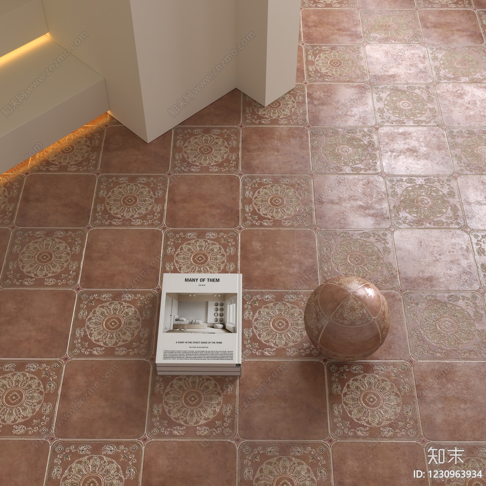 复古瓷砖展厅3D模型渲染效果图