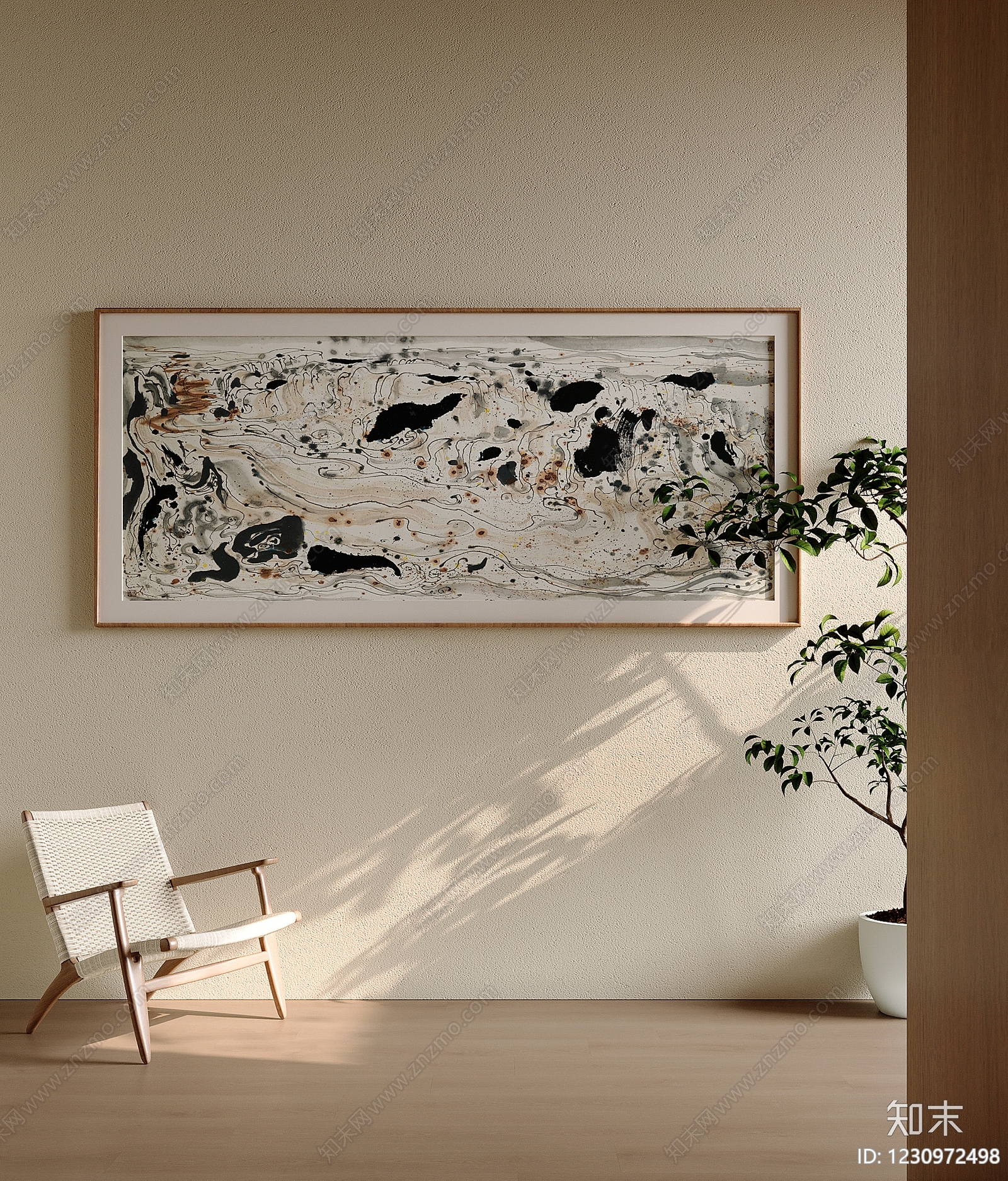 新中式抽象挂画3D模型下载【ID:1230972498】