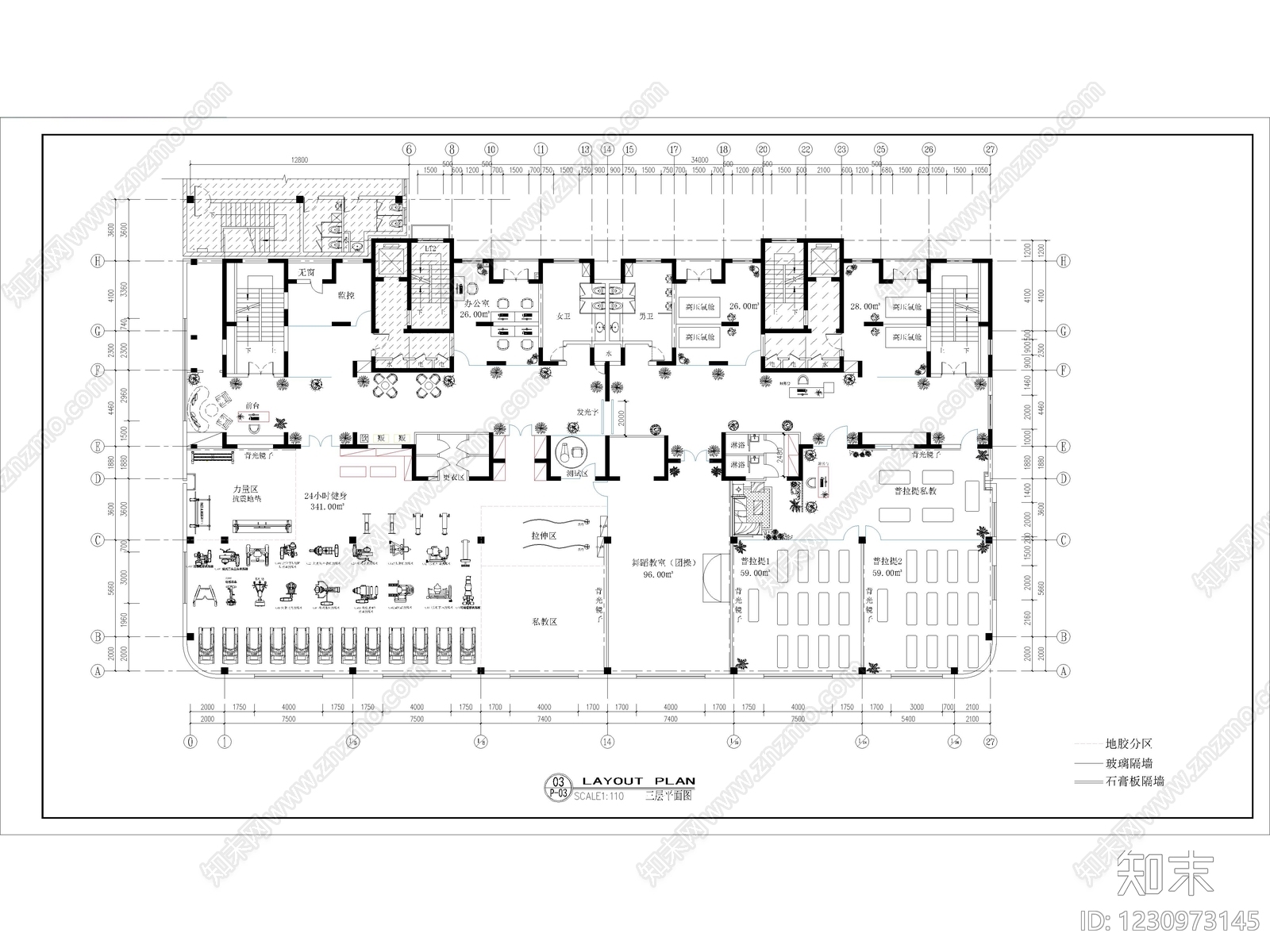 12套健身房健身俱乐部健身馆瑜伽馆CAD施工图效果图cad施工图下载【ID:1230973145】