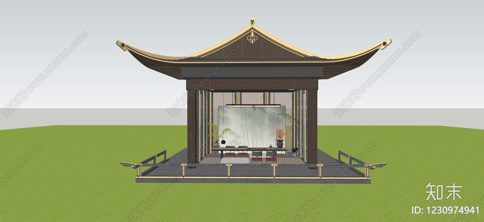新中式亭子SU模型下载【ID:1230974941】