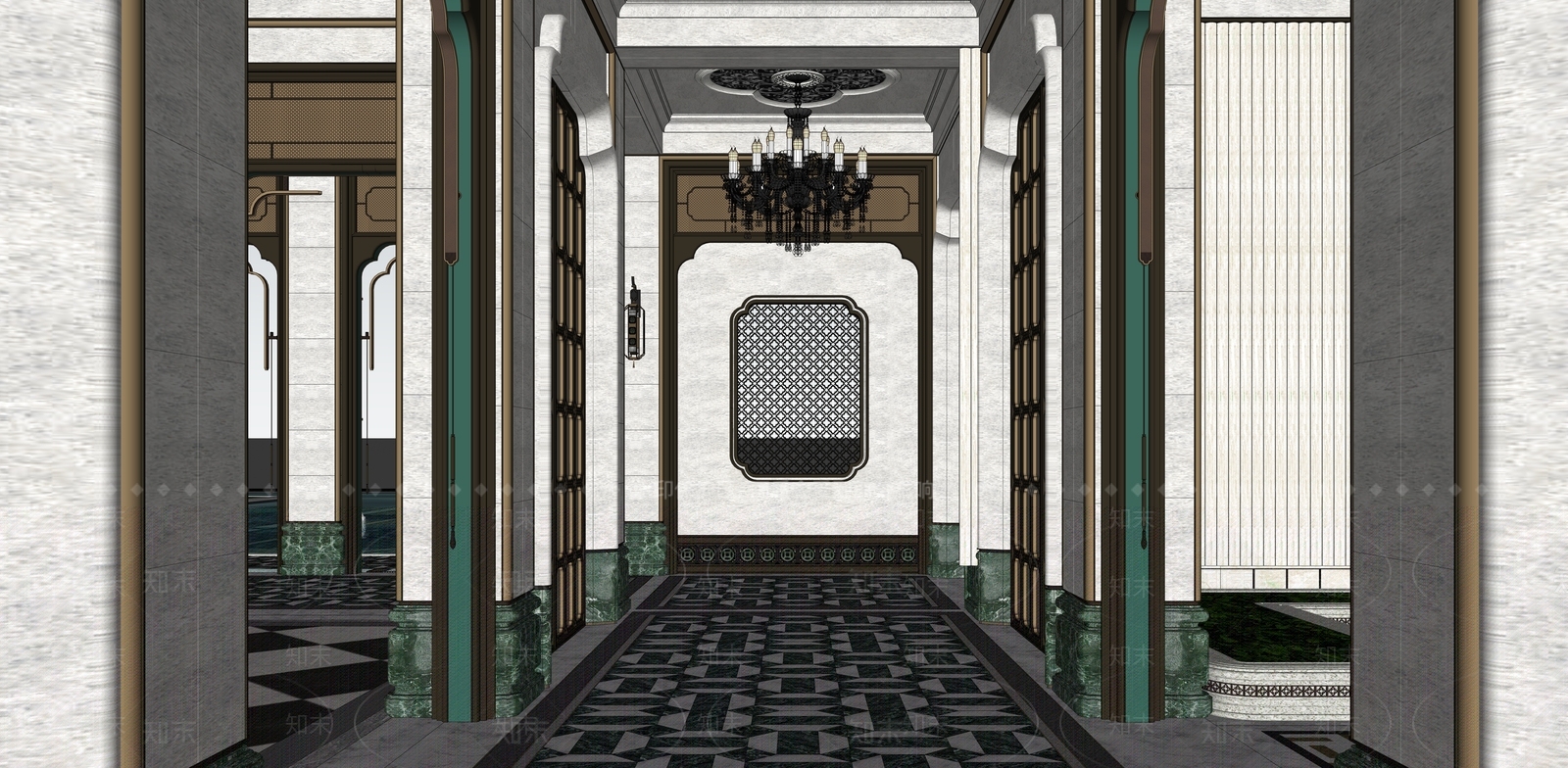 新中式景观售楼处建筑SU模型下载【ID:1230979740】
