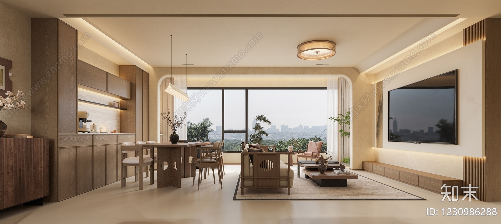新中式宋式客餐厅3D模型下载【ID:1230986288】