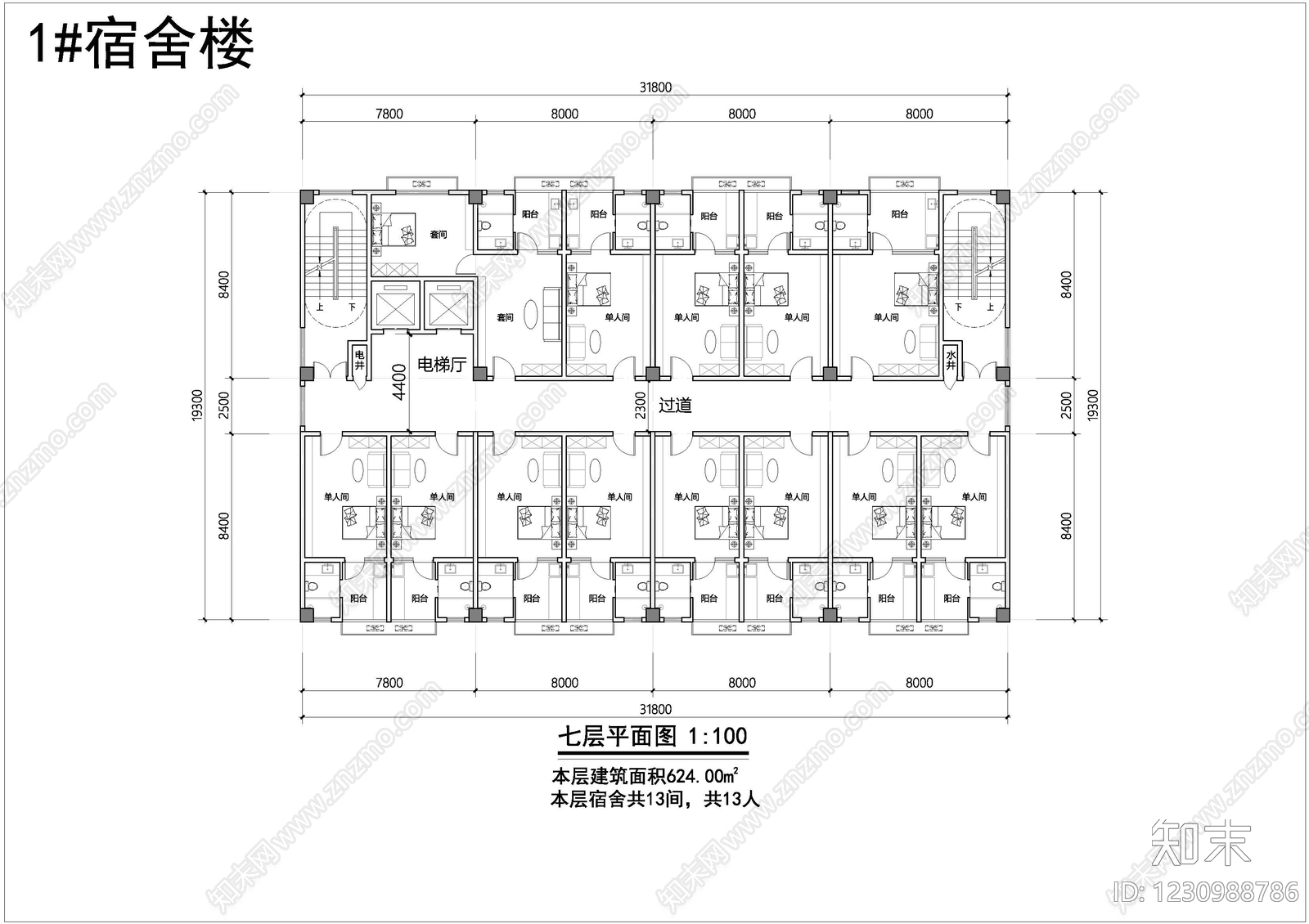 居住建筑cad施工图下载【ID:1230988786】
