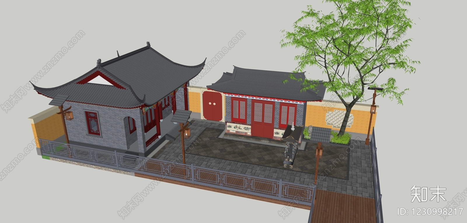 中式古建寺庙建筑SU模型下载【ID:1230998217】
