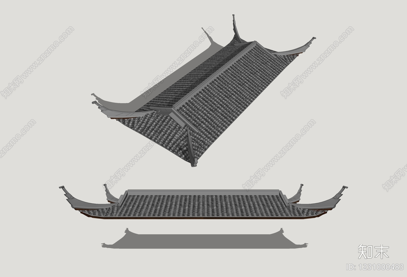 中式古建屋檐SU模型下载【ID:1231000483】