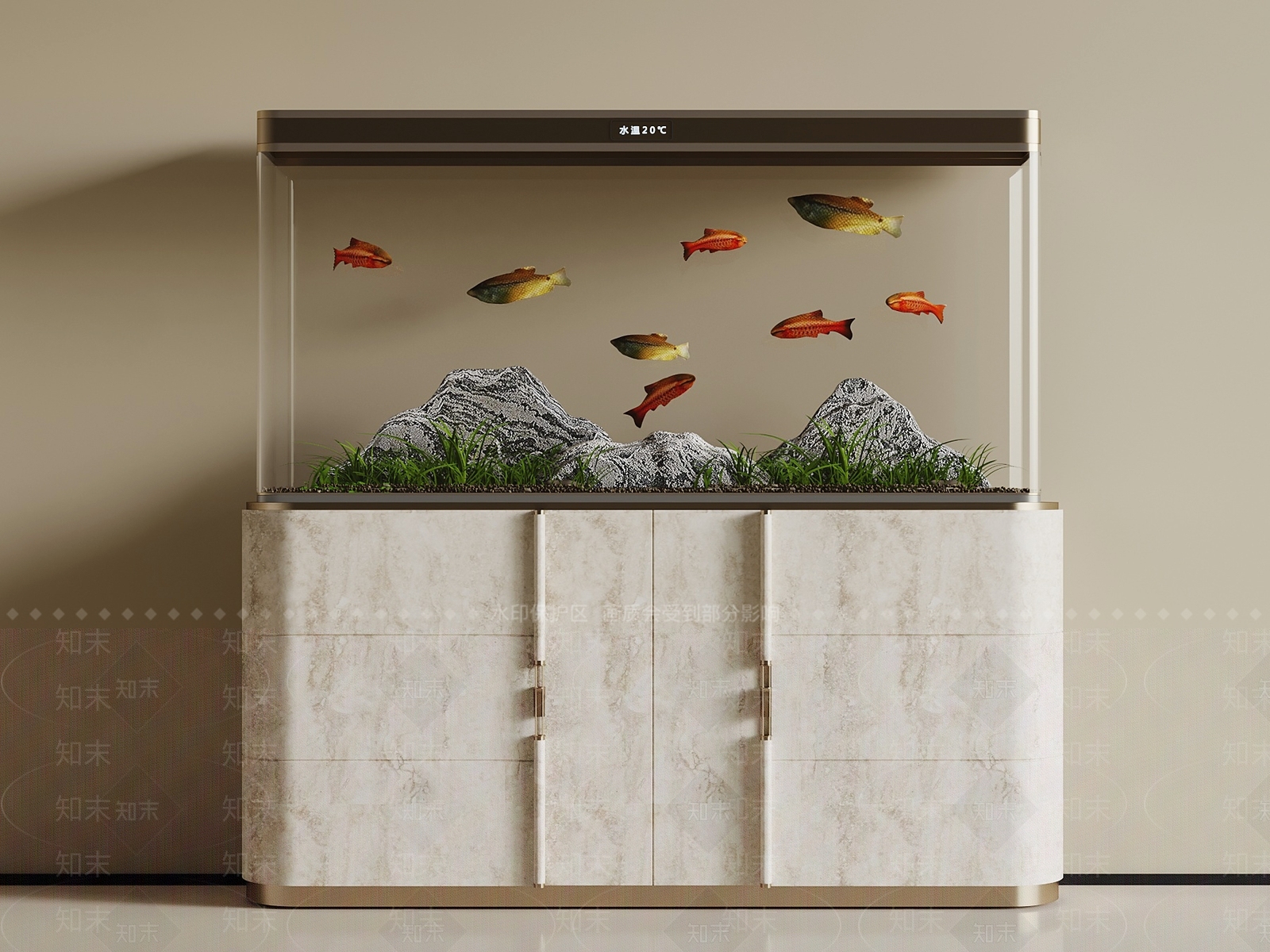 轻奢鱼缸3D模型渲染效果图