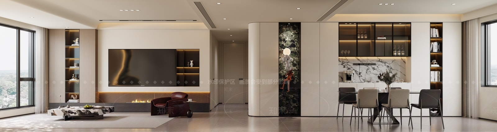 现代简约大平层客餐厅3D模型下载【ID:1231009482】