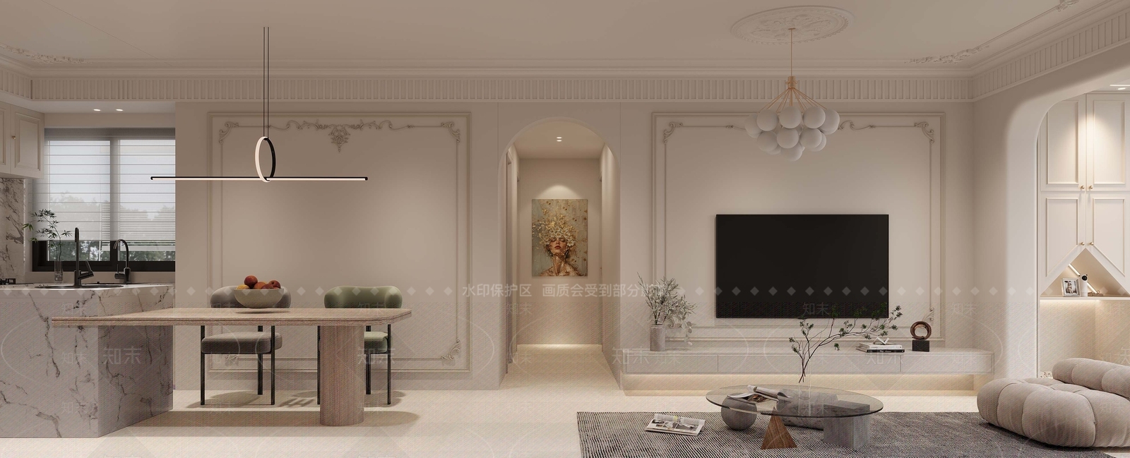 法式别墅客餐厅3D模型下载【ID:1231013408】