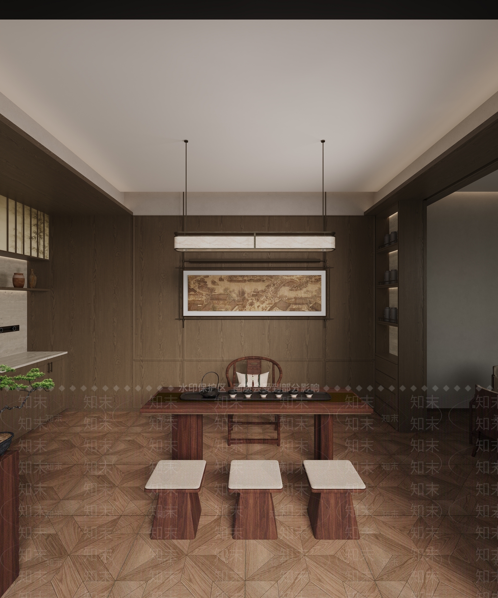 新中式茶室3D模型下载【ID:1231016402】