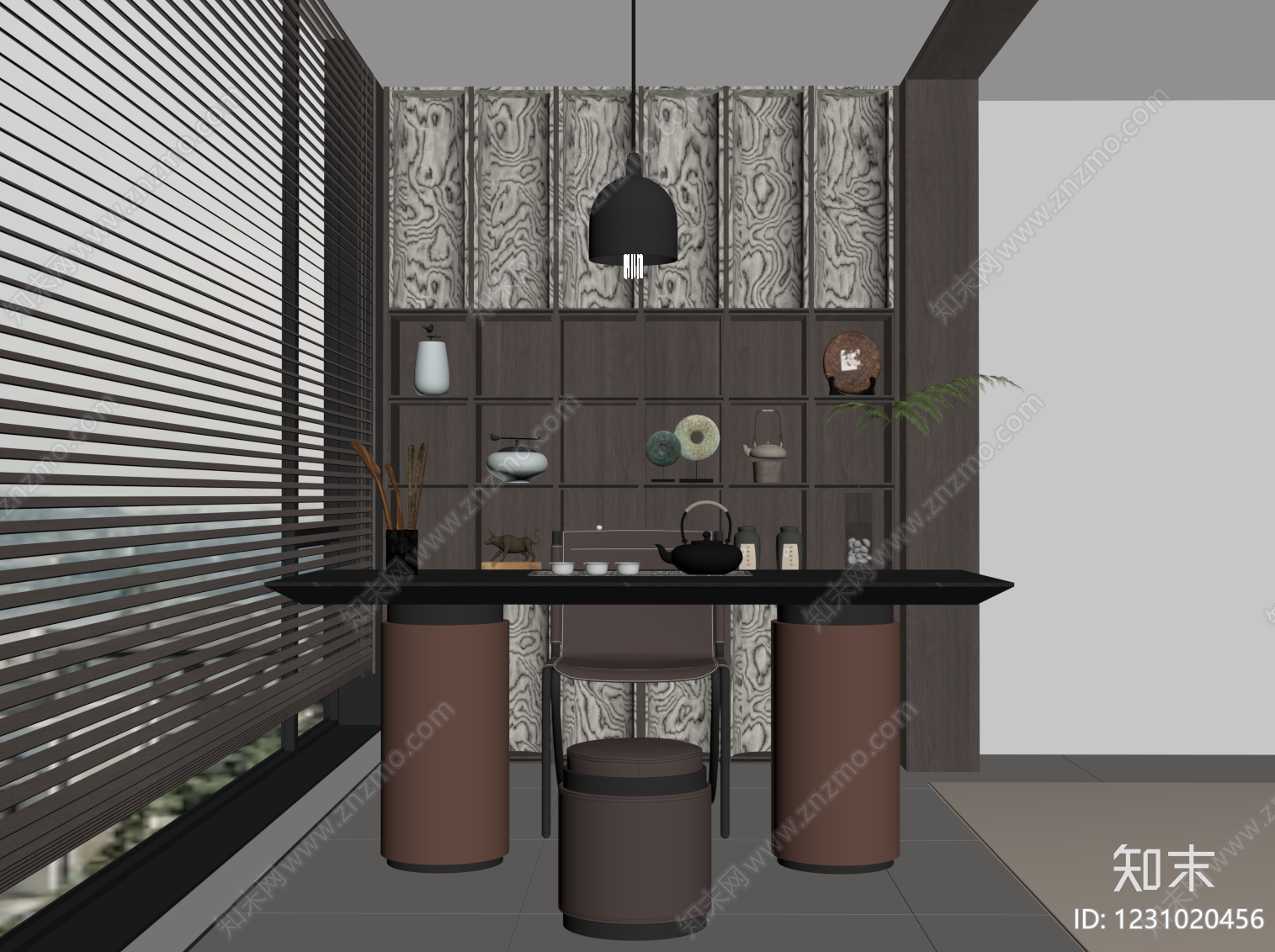 新中式家居阳台SU模型下载【ID:1231020456】