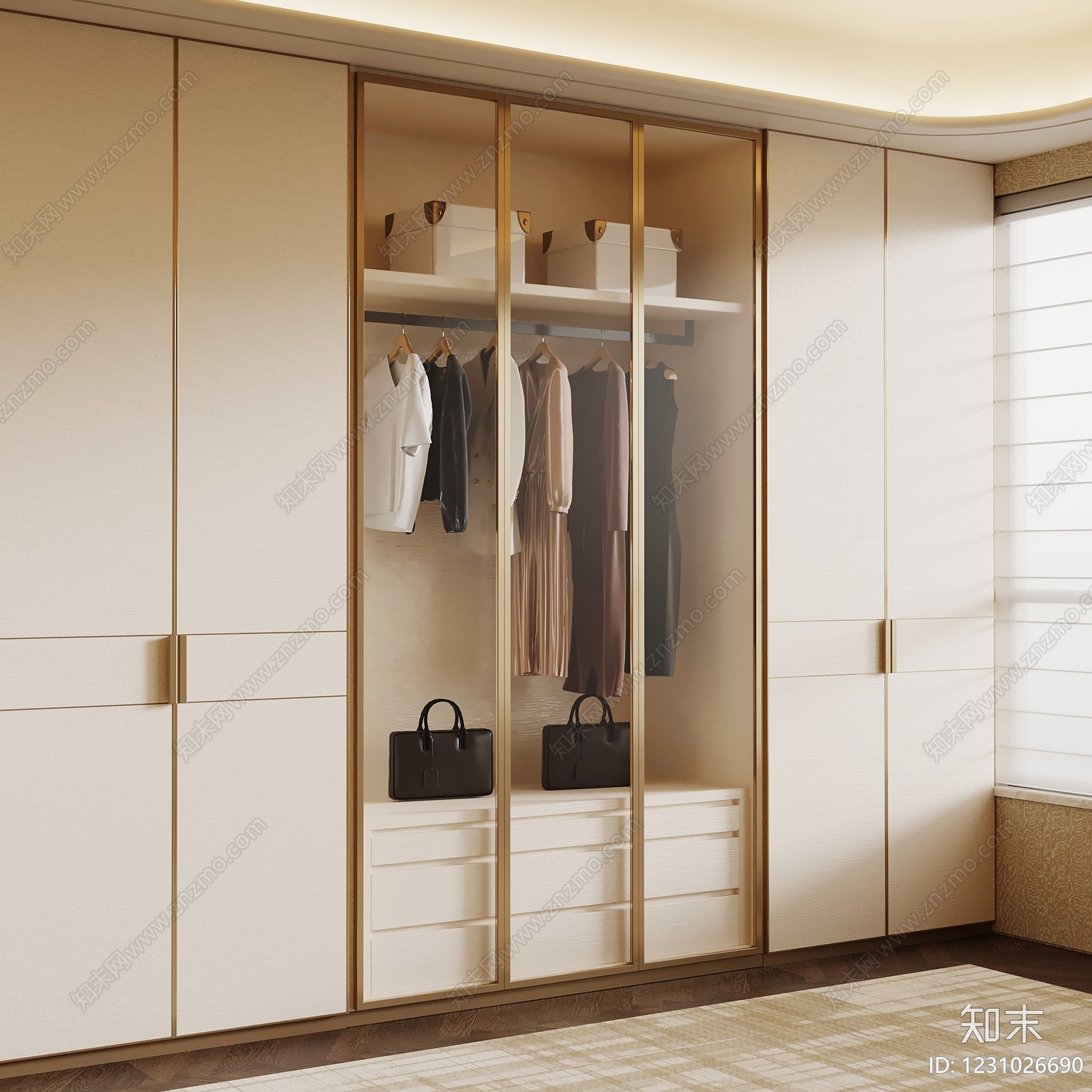 轻奢衣柜3D模型下载【ID:1231026690】
