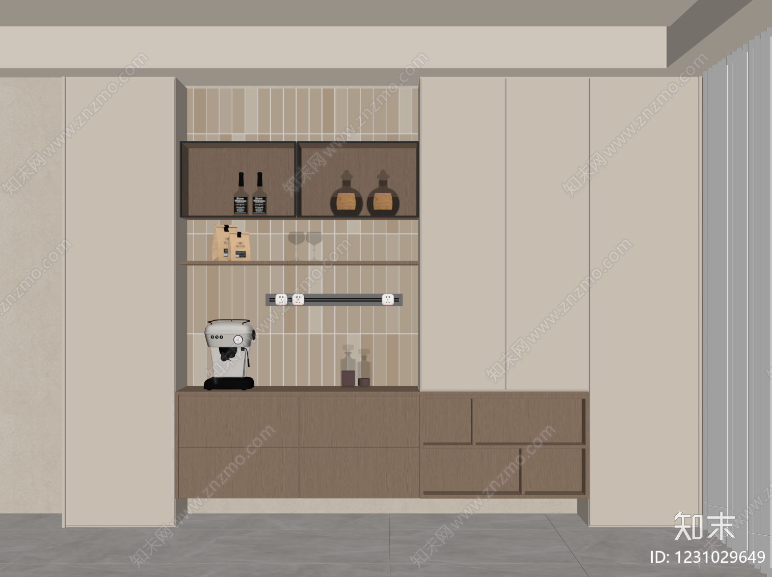 奶油风餐边柜SU模型下载【ID:1231029649】