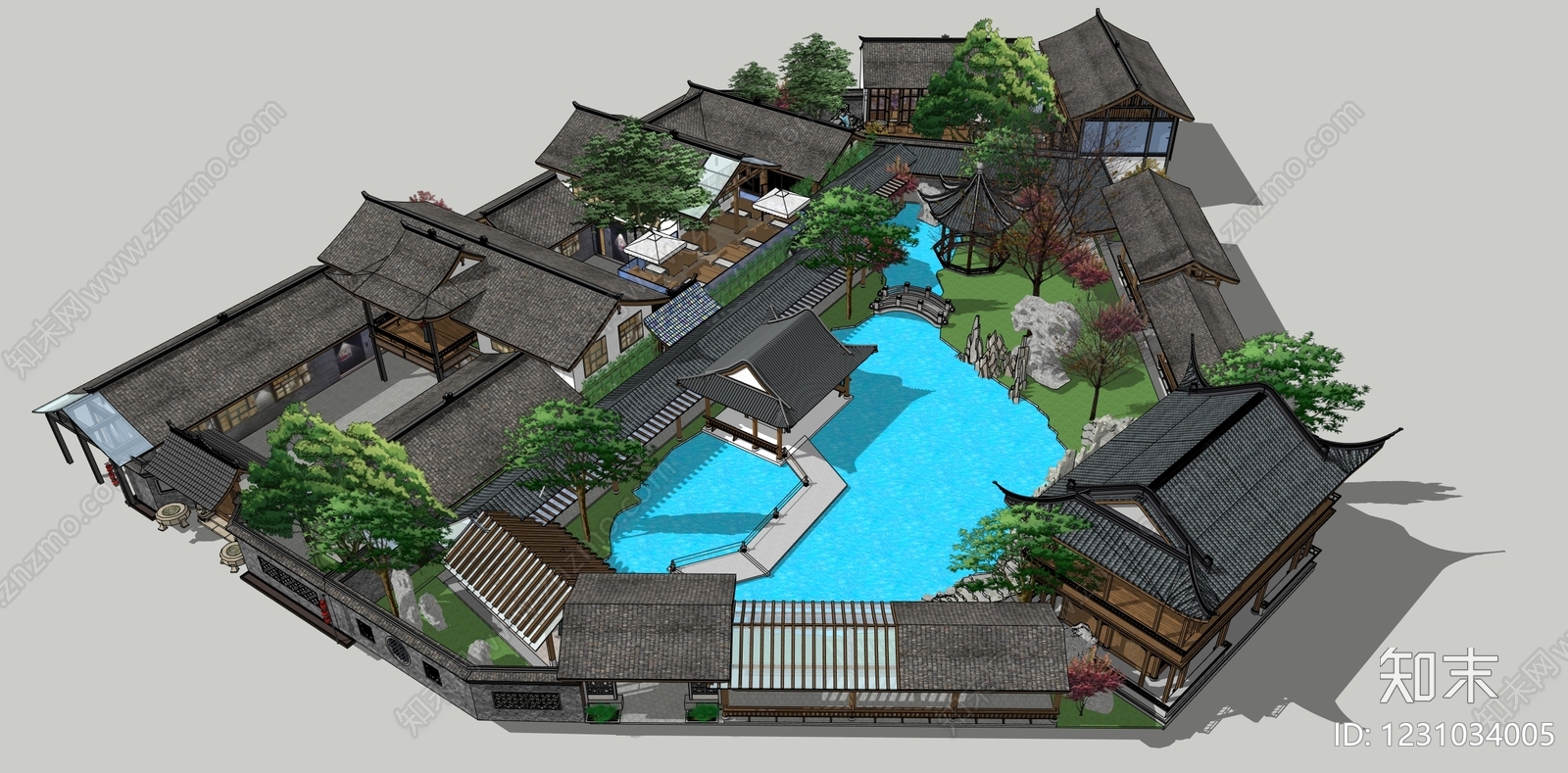 传统园林文旅项目景观SU模型下载【ID:1231034005】